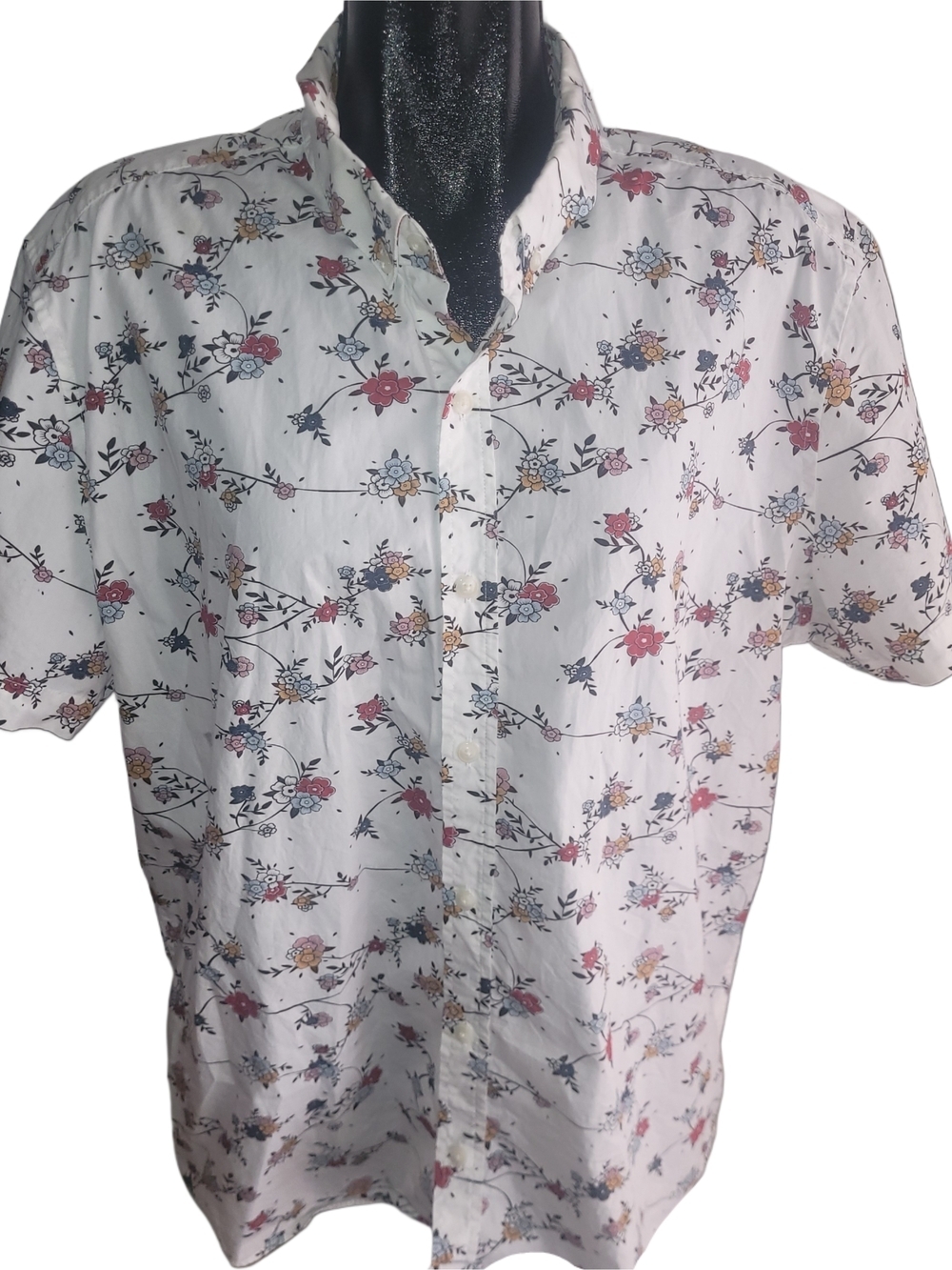 RW&CO Men's White Floral Short-Sleeve Button-Up Cotton Shirt Size XXL